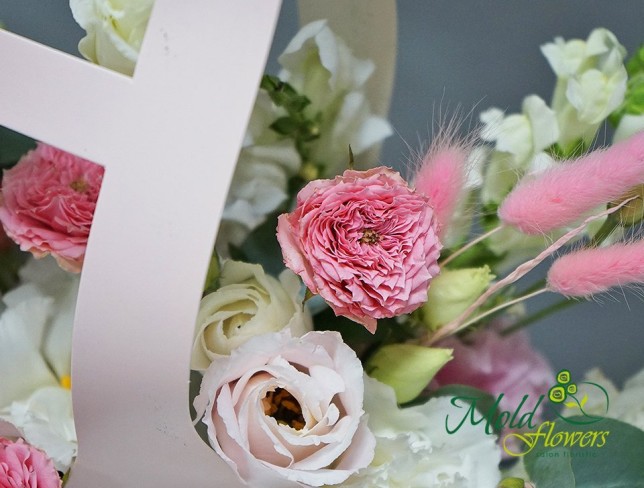 Gentuta cu eustoma alb si roz "Armonie tandra" foto